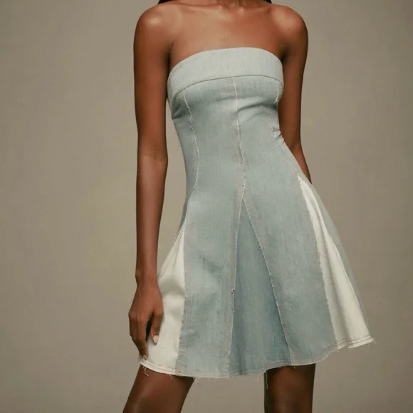 SOLD OUT Pilcro Strapless Seamed Denim Mini Dress - Picture 2 of 10